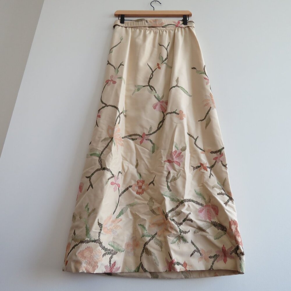VINTAGE OSCAR DE LA RENTA Tafetta Floral Embroidered Maxi Skirt Wedding - US 4 - Picture 10 of 15